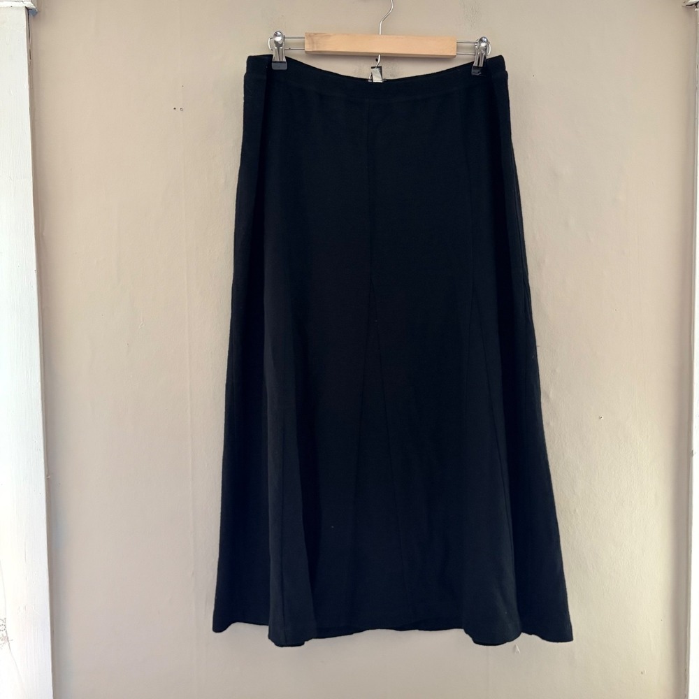 Eileen Fisher Wool A-Line Midi Skirt Size L Black Capsule Academia Quiet Luxury